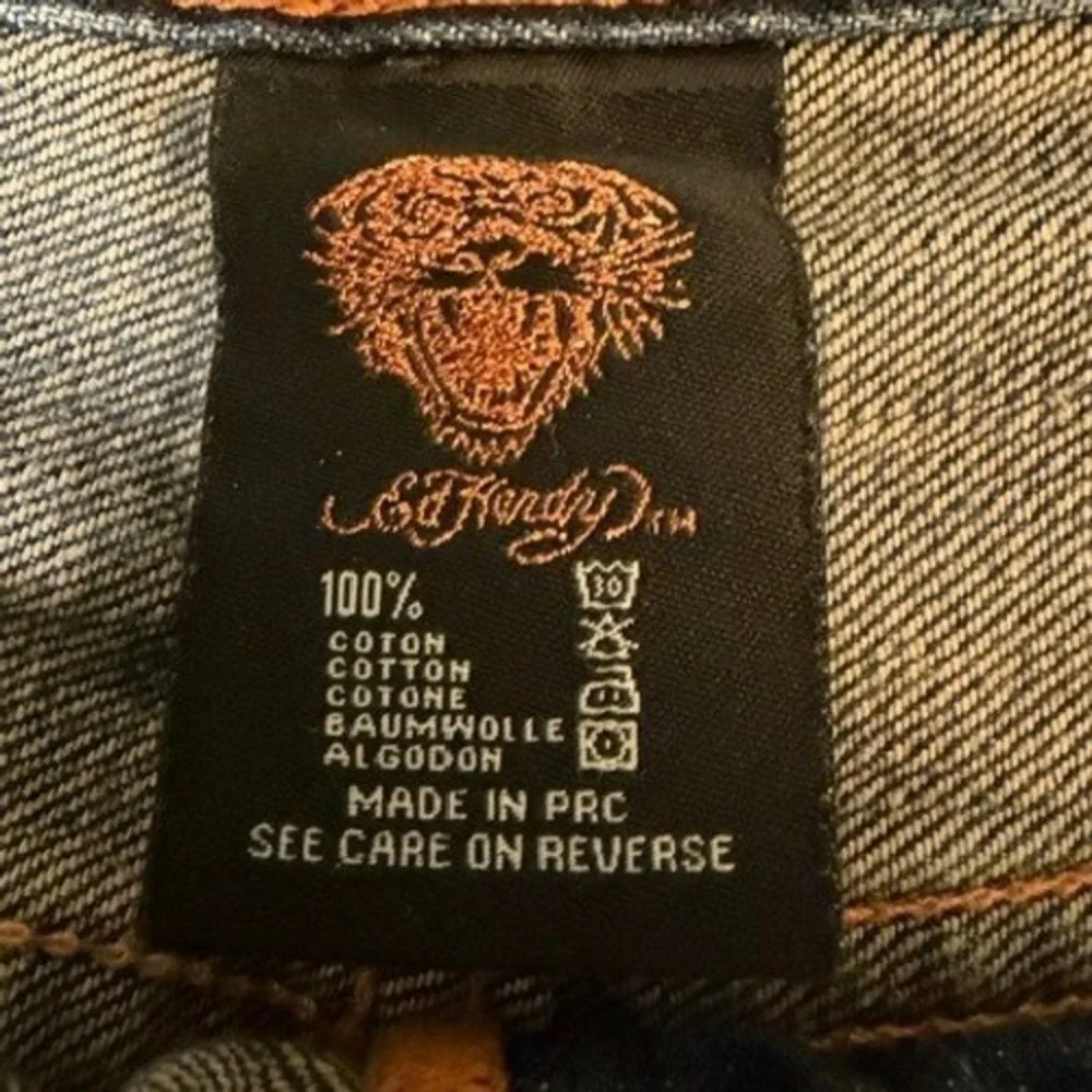 Ed Hardy Christian Audigier Denim Jeans Men 40x32 Blue Embroidered Button Fly